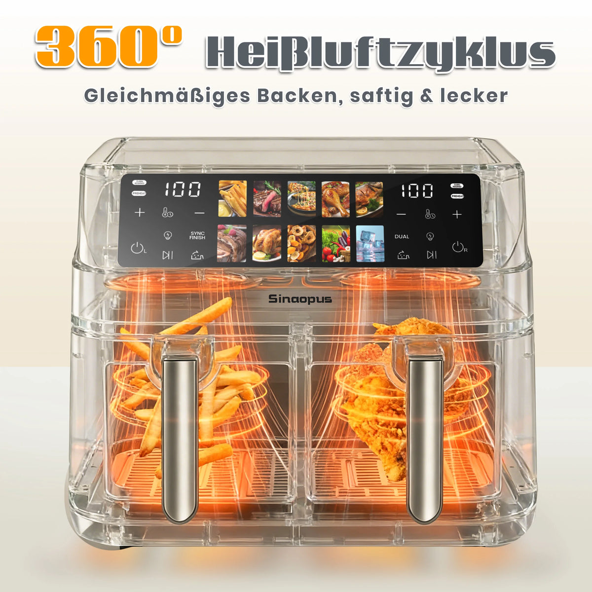 8.5L Air Fryer 2000W Dual Basket with Led Touch Viewing Window Oven 10 Programs Oil-Free Family-Friendly & Healthy