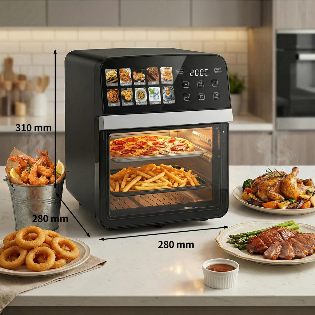 10L Air Fryer Oven, Oil Free Fryer with 11 programs, Hot Air Flow 360 ° Touch Screen, Healthy Cooking for Pizza, Chicken, Fries, Timer, Multifunction for All Family