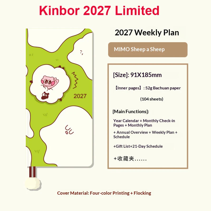 Kinbor Original Undated Weekly Planner, Illustrated Hardcover Journal with Two Pages Per Week, Portable To-Do List Notebook Slim