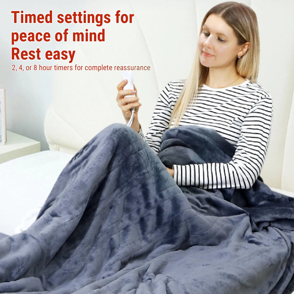 Heated Blanket with Sleeves Hood and Foot Pocket Flannel 10 Heating Levels Electric Wearable Blanket with 3 Time Settings