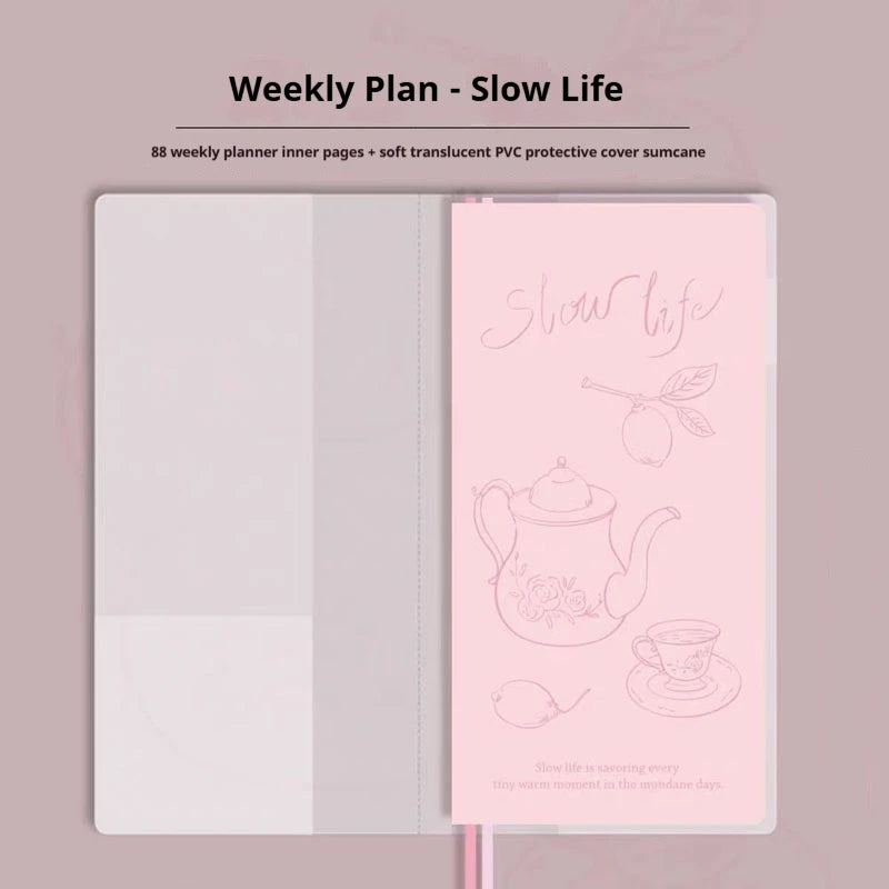 Kinbor Original Undated Weekly Planner, Illustrated Hardcover Journal with Two Pages Per Week, Portable To-Do List Notebook Slim
