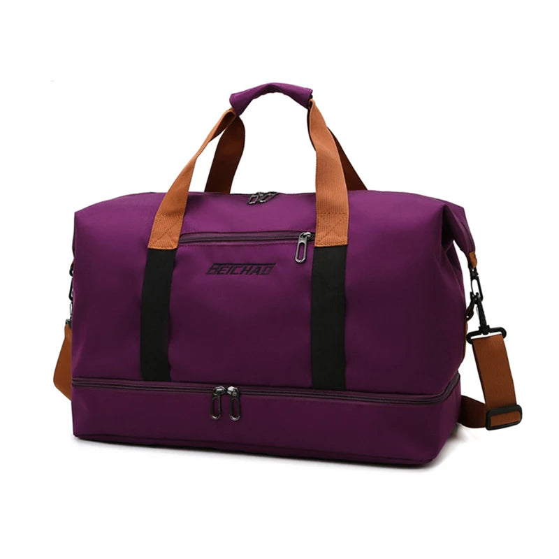 Expandable Travel Duffle Bag for Women, Sports Handbag, Fitness Bag, Large Capacity, One Shoulder Weekend Overnight Bag