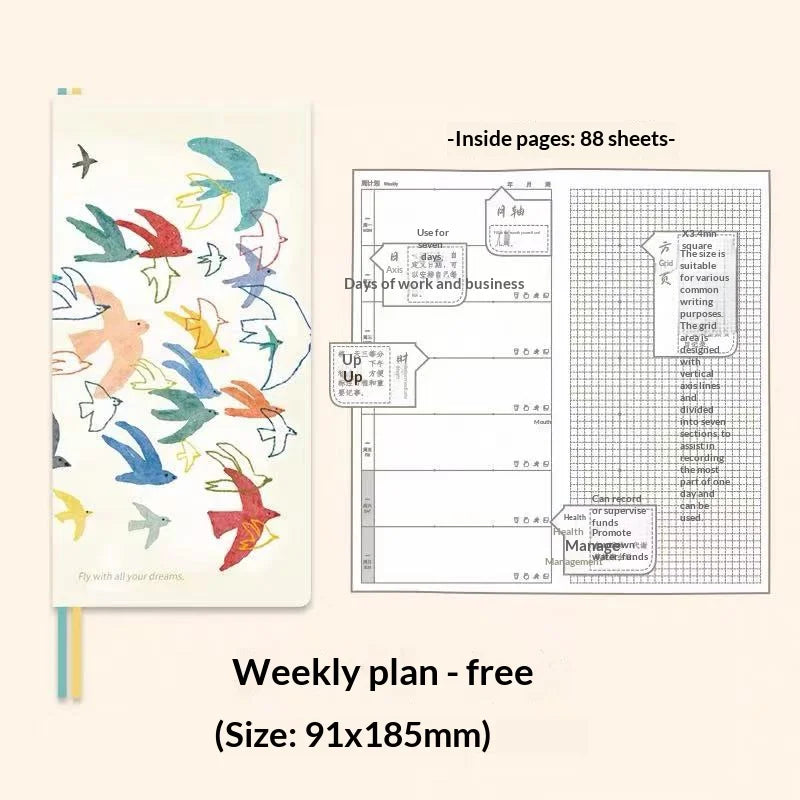 Kinbor Original Undated Weekly Planner, Illustrated Hardcover Journal with Two Pages Per Week, Portable To-Do List Notebook Slim