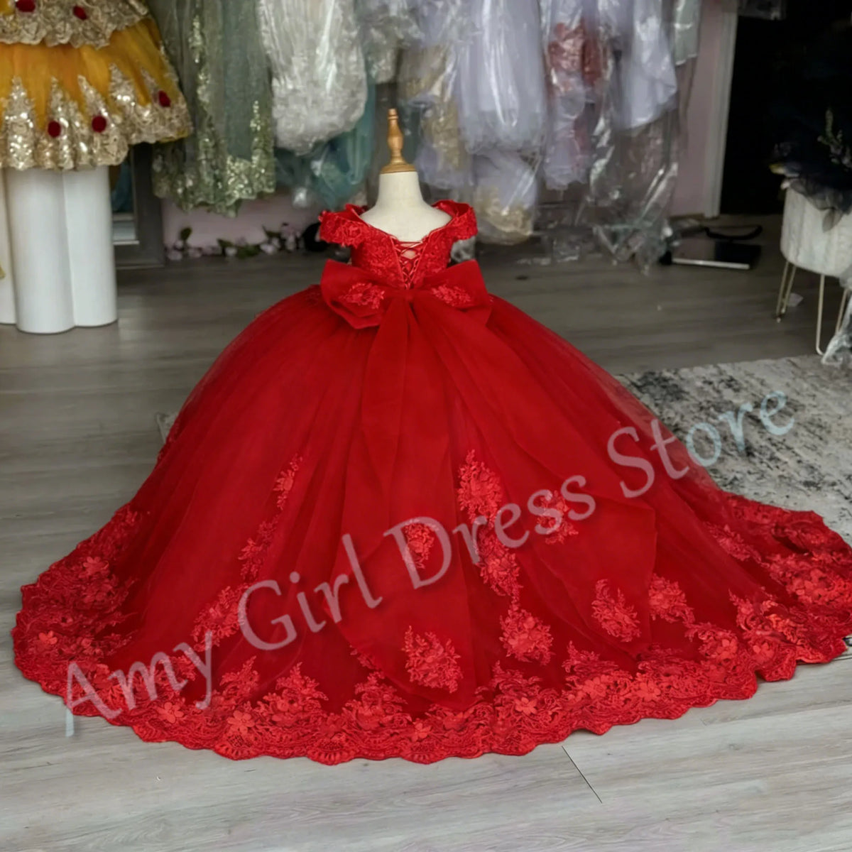 Customized Blue Flower Girl Dress For Wedding Floor Length Appliques Sequins With Bow Luxury First Communion Banquet Ball Gown