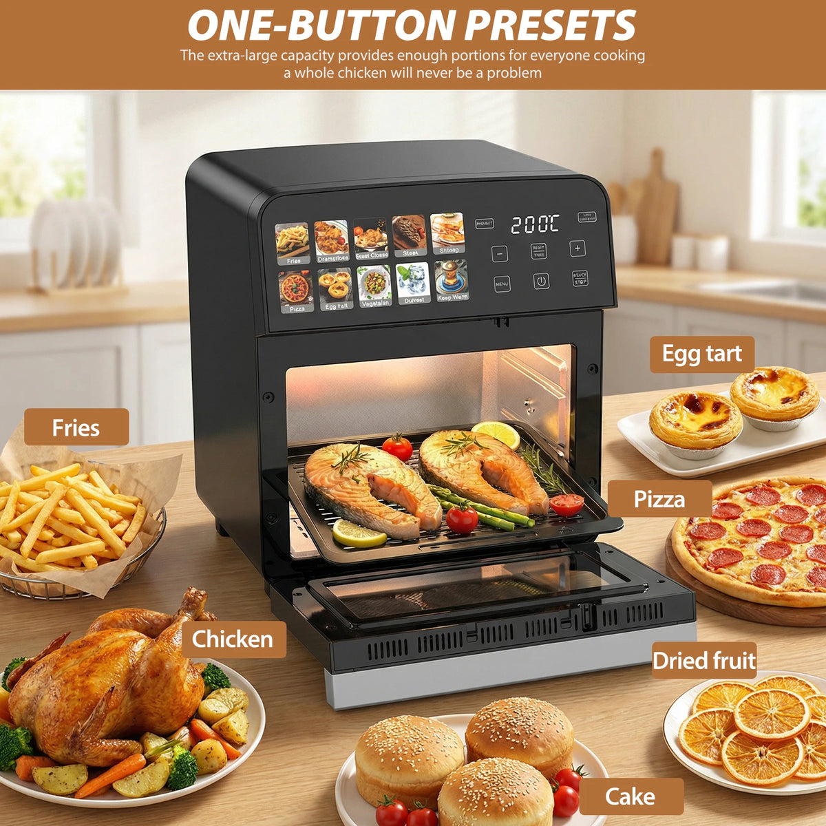 10L Air Fryer Oven, Oil Free Fryer with 11 programs, Hot Air Flow 360 ° Touch Screen, Healthy Cooking for Pizza, Chicken, Fries, Timer, Multifunction for All Family