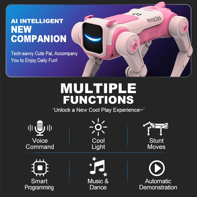 Robot Câine RC Inteligent cu AI - Comenzi Vocale, Dans și Cascadorii