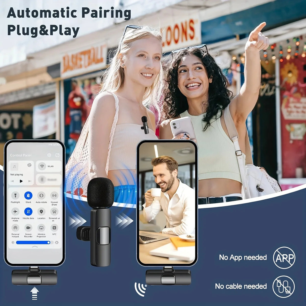 Microfon Lavalieră Wireless cu Înregistrare Instant, pentru Streaming și Video