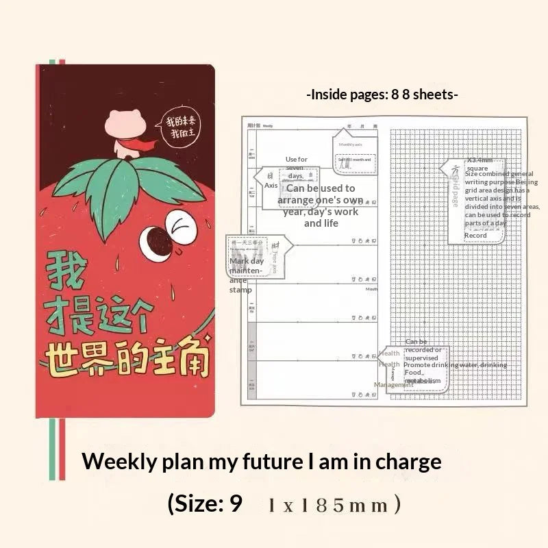 Kinbor Original Undated Weekly Planner, Illustrated Hardcover Journal with Two Pages Per Week, Portable To-Do List Notebook Slim