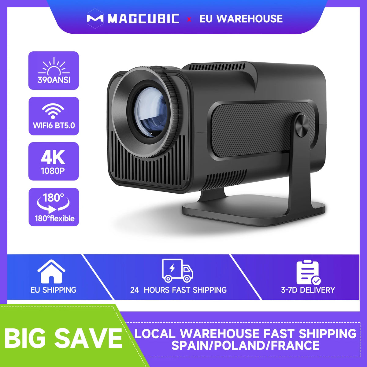 Magcubic HY320 4K Android 11 390ANSI Dual Projector WiFi6 BT5.0 Portable Cinema Native 1080P for Outdoor Movie Home Theater