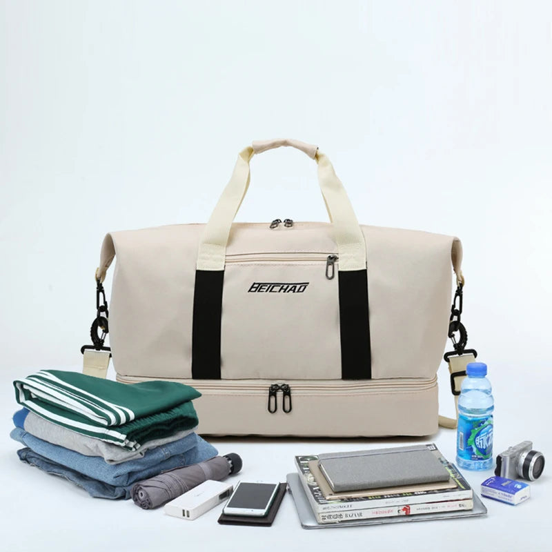 Expandable Travel Duffle Bag for Women, Sports Handbag, Fitness Bag, Large Capacity, One Shoulder Weekend Overnight Bag