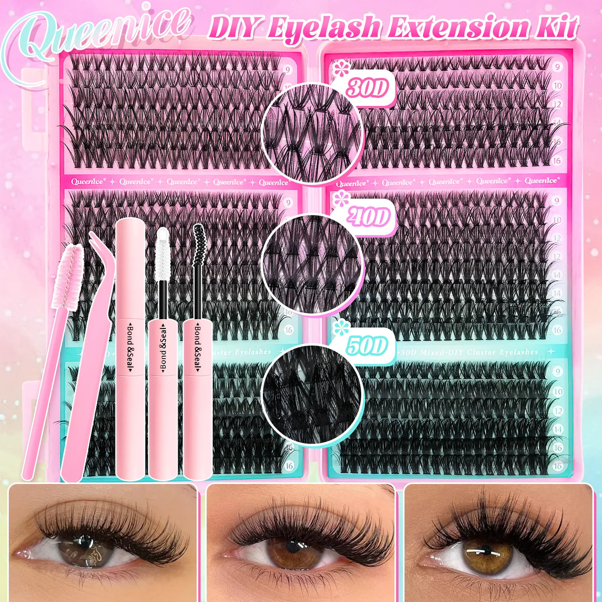 Kit Extensii Gene DIY – Smocuri Individuale 9-16mm cu Bond și Seal