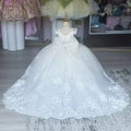 Customized Blue Flower Girl Dress For Wedding Floor Length Appliques Sequins With Bow Luxury First Communion Banquet Ball Gown