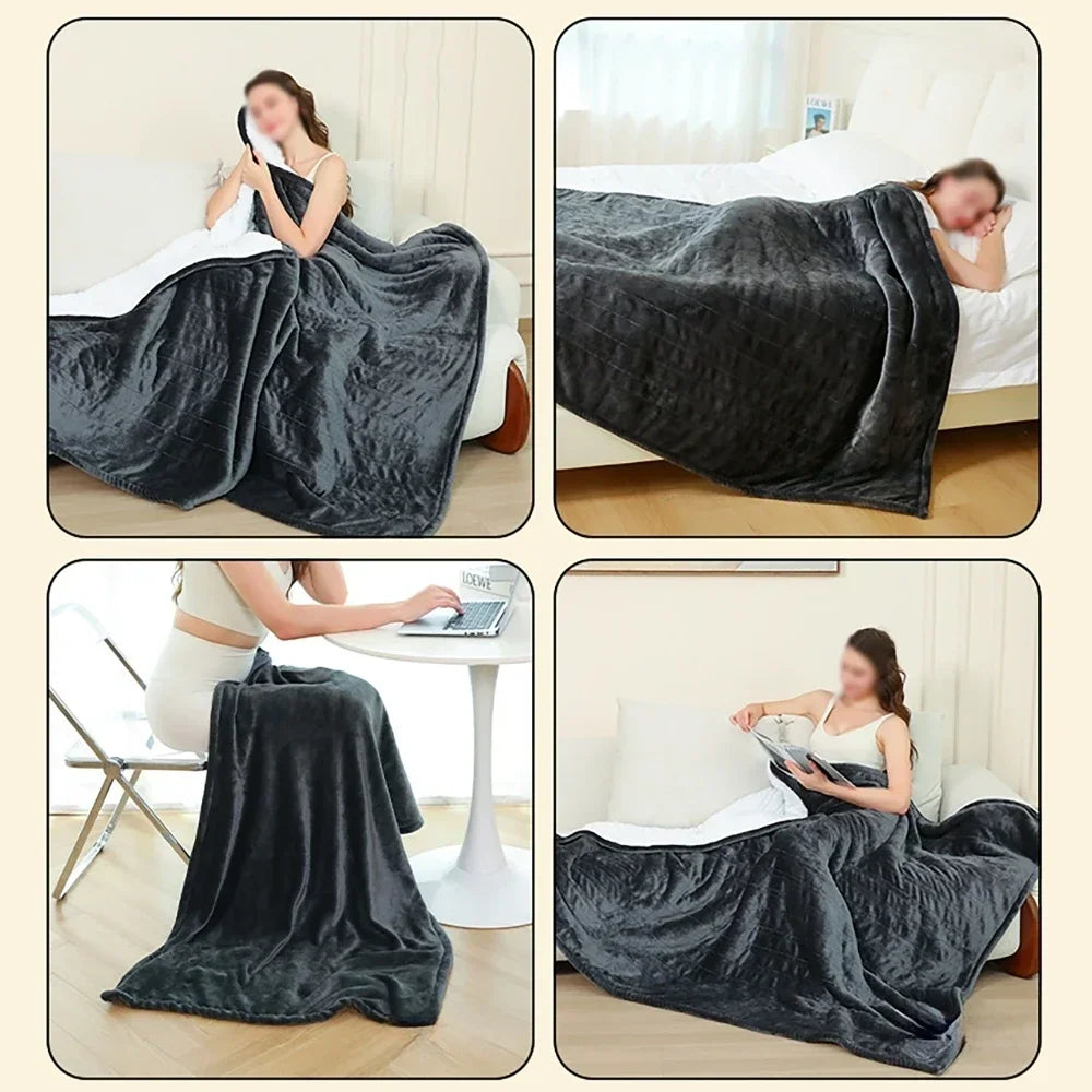 Flannel Electric Heated Blanket Bed Warmer Soft Nap Throw with 9 Heating Levels &12 Hours Auto-Off 5S Fast Heat Up Washable