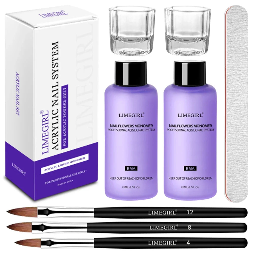 Acrylic Powder Kit And Liquid Monomer Nail Set for Nails Art Extension Decoration With Crystal Nail Tips Carving 3D DIY Tools