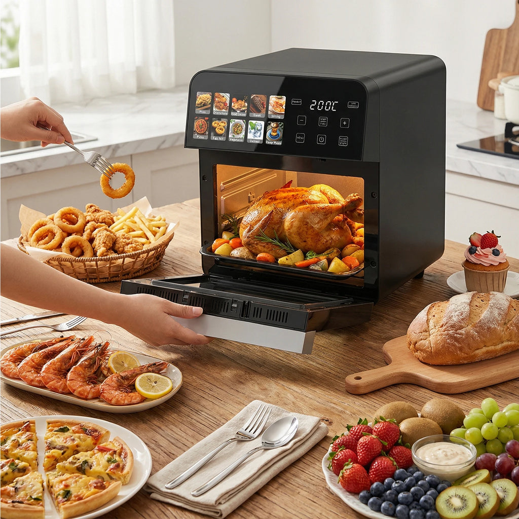 10L Air Fryer Oven, Oil Free Fryer with 11 programs, Hot Air Flow 360 ° Touch Screen, Healthy Cooking for Pizza, Chicken, Fries, Timer, Multifunction for All Family