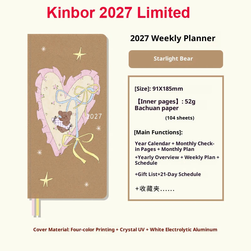 Kinbor Original Undated Weekly Planner, Illustrated Hardcover Journal with Two Pages Per Week, Portable To-Do List Notebook Slim