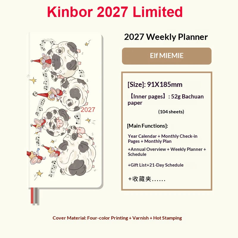 Kinbor Original Undated Weekly Planner, Illustrated Hardcover Journal with Two Pages Per Week, Portable To-Do List Notebook Slim