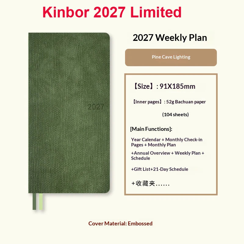 Kinbor Original Undated Weekly Planner, Illustrated Hardcover Journal with Two Pages Per Week, Portable To-Do List Notebook Slim