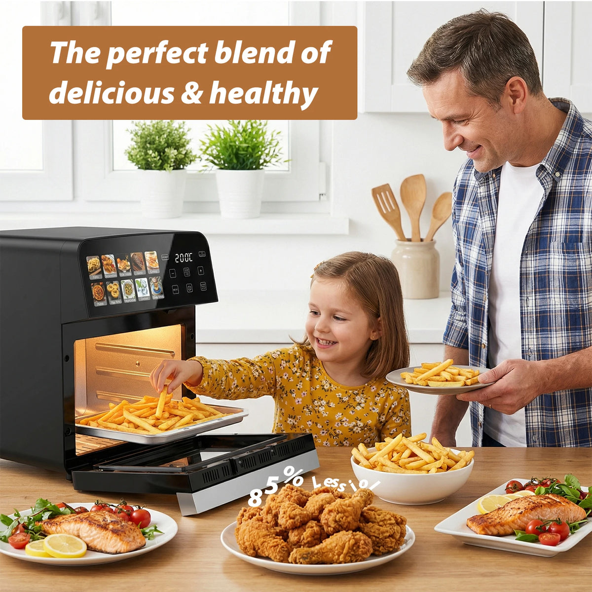 10L Air Fryer Oven, Oil Free Fryer with 11 programs, Hot Air Flow 360 ° Touch Screen, Healthy Cooking for Pizza, Chicken, Fries, Timer, Multifunction for All Family