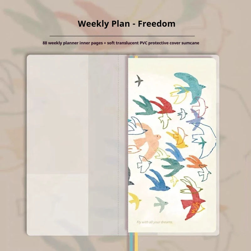 Kinbor Original Undated Weekly Planner, Illustrated Hardcover Journal with Two Pages Per Week, Portable To-Do List Notebook Slim