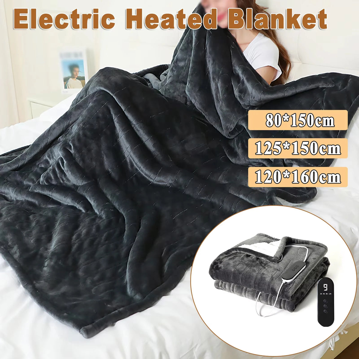 Flannel Electric Heated Blanket Bed Warmer Soft Nap Throw with 9 Heating Levels &12 Hours Auto-Off 5S Fast Heat Up Washable