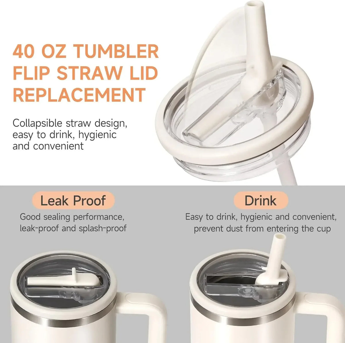 40oz Flip Straw Lid for Stanley Cup Leak Proof Spill-proof Cover Tumbler Lid Replacement for Stanley Cup Accessories Straw Cover