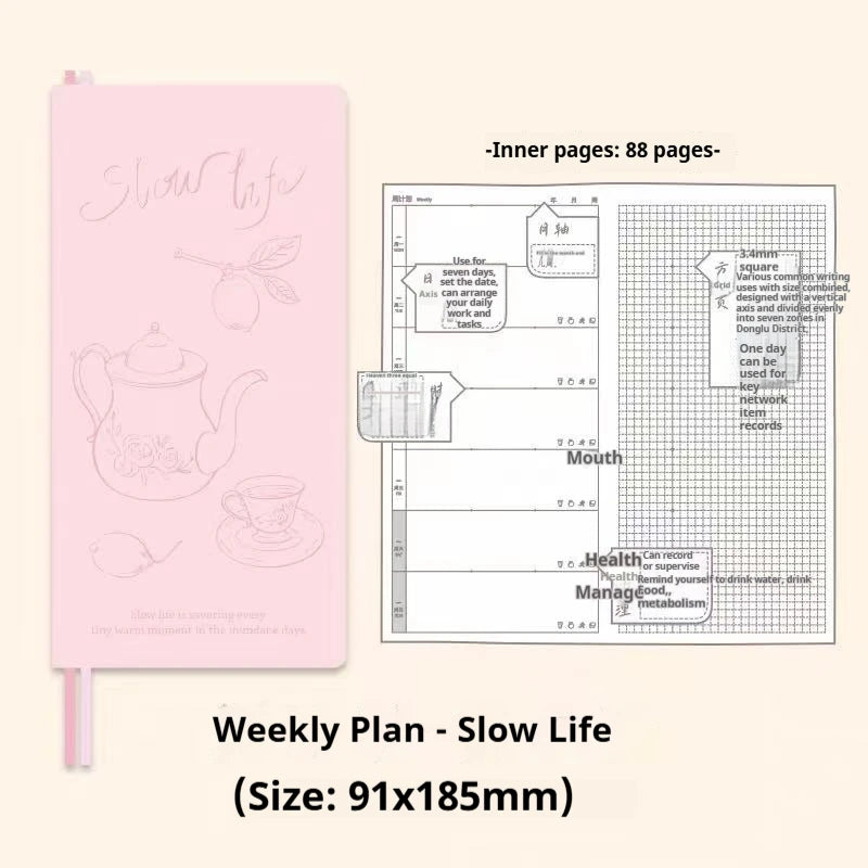 Kinbor Original Undated Weekly Planner, Illustrated Hardcover Journal with Two Pages Per Week, Portable To-Do List Notebook Slim