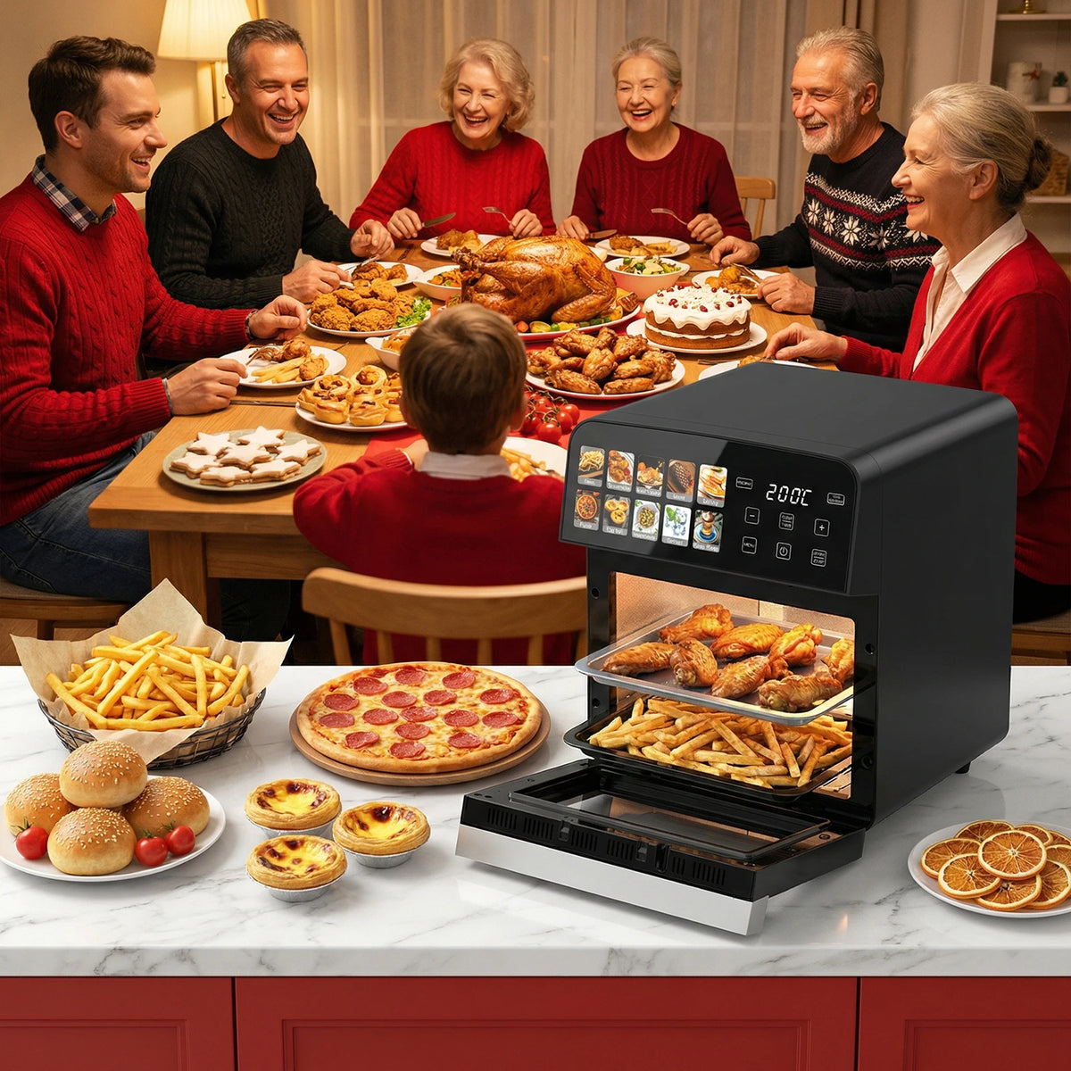 10L Air Fryer Oven, Oil Free Fryer with 11 programs, Hot Air Flow 360 ° Touch Screen, Healthy Cooking for Pizza, Chicken, Fries, Timer, Multifunction for All Family