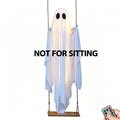 Hanging Swing Ghost Halloween Decoration Cute White Ghost with String Light Spooky Ghost Ornament for Porch Yard Trees