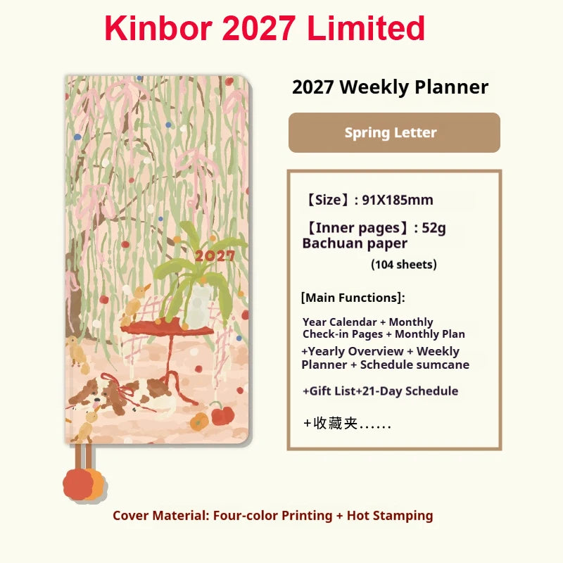 Kinbor Original Undated Weekly Planner, Illustrated Hardcover Journal with Two Pages Per Week, Portable To-Do List Notebook Slim