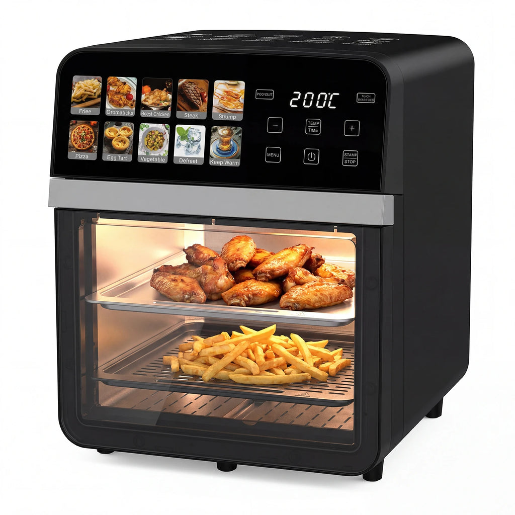 10L Air Fryer Oven, Oil Free Fryer with 11 programs, Hot Air Flow 360 ° Touch Screen, Healthy Cooking for Pizza, Chicken, Fries, Timer, Multifunction for All Family