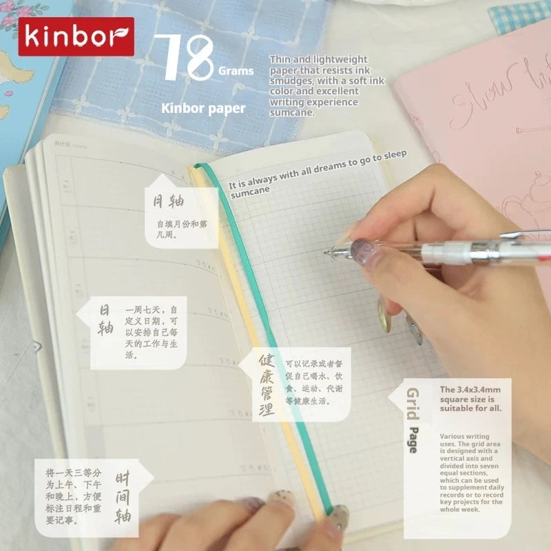 Kinbor Original Undated Weekly Planner, Illustrated Hardcover Journal with Two Pages Per Week, Portable To-Do List Notebook Slim